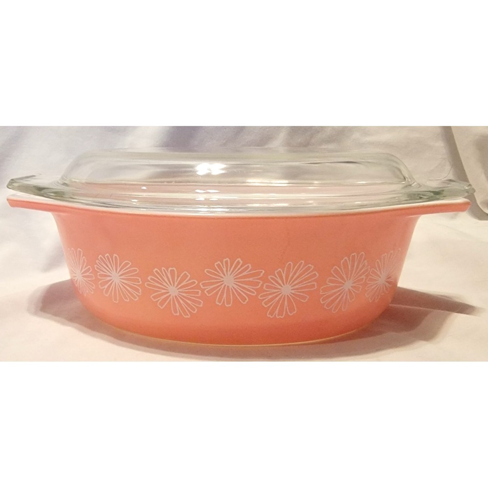 Vintage Pyrex 043 Pink Daisy 1 1/2 (1.5) QT Casserole Dish with Lid Oval MCM